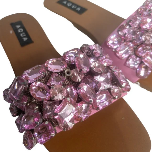 Aqua Paris Embellished Slide Sandals Pink 8.5 - Picture 5 of 6